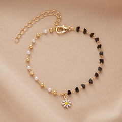 Daisy Flower Pearl Natural Stone Combined Gold Color Bracelet