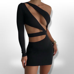 One Shoulder Sexy Backless Bandage Cut Out Mini Dress