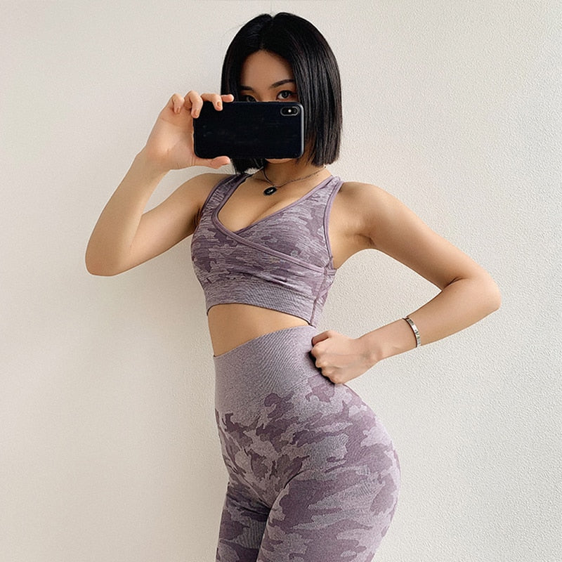 2Pcs Yoga Set Seamless Camouflage set
