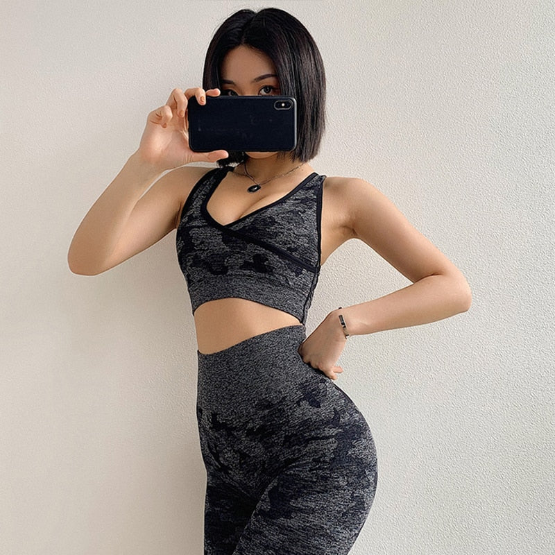 2Pcs Yoga Set Seamless Camouflage set