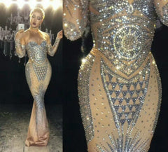 Rhinestones Nude Long goddess Dress
