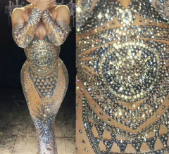 Rhinestones Nude Long goddess Dress