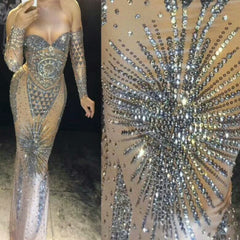 Rhinestones Nude Long goddess Dress