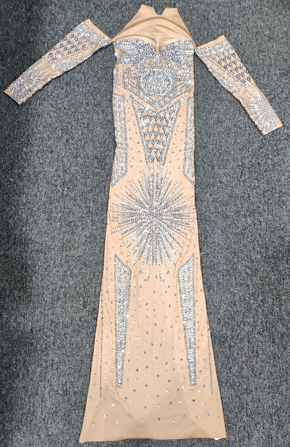 Rhinestones Nude Long goddess Dress