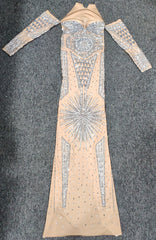 Rhinestones Nude Long goddess Dress