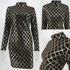 Gold Plaid Sequin Dress