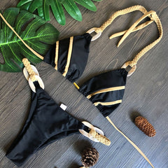 Halter bikini Striped swimsuit