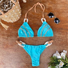 Halter bikini Striped swimsuit