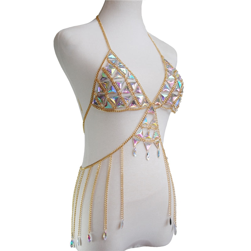 Shiny Rhinestone Tank Top Halter Gems