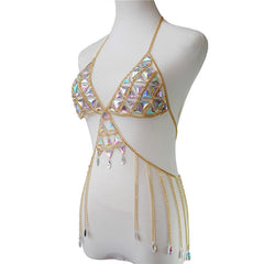 Shiny Rhinestone Tank Top Halter Gems