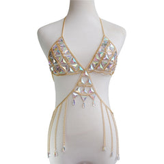 Shiny Rhinestone Tank Top Halter Gems
