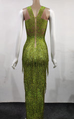 green Fringes Summer Sleeveless Long Dress