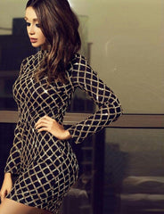 Gold Plaid Sequin Dress