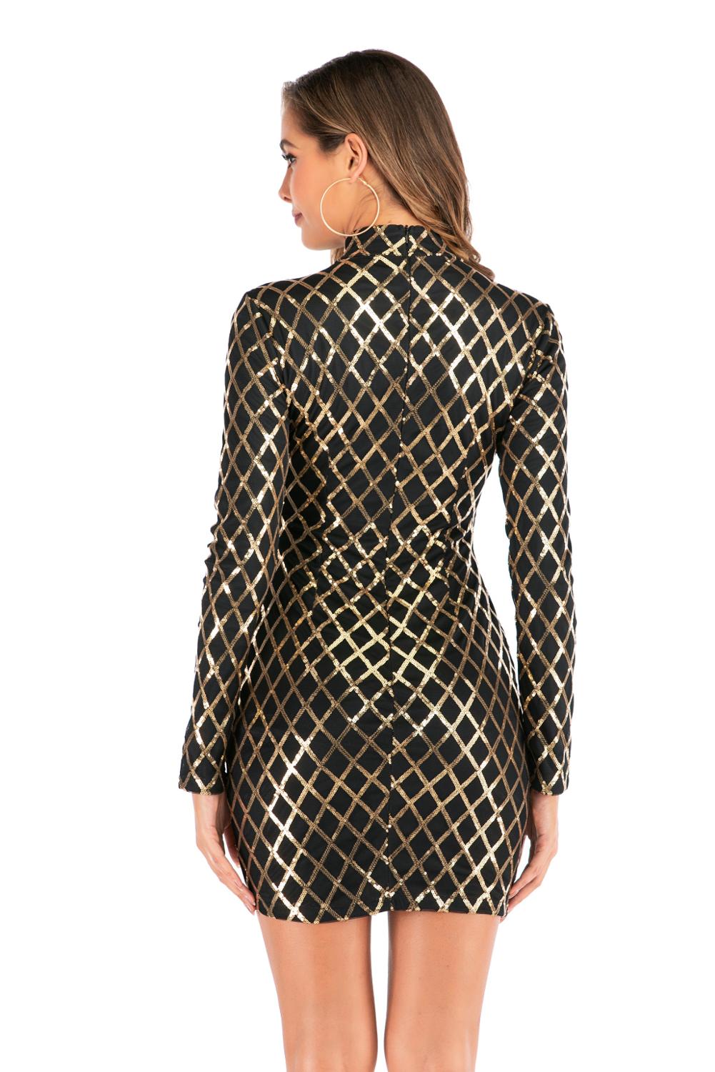 Gold Plaid Sequin Dress