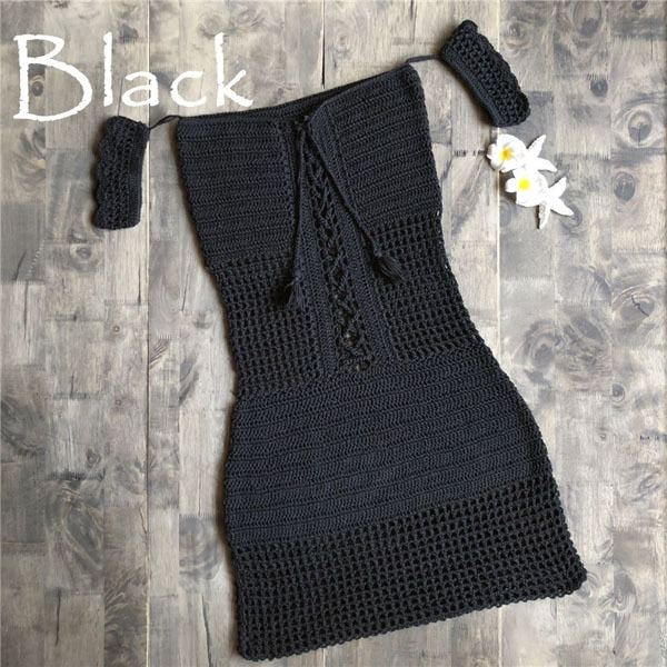 Bandage Hollow-Out Dress Crochet Bikini Cover-Up