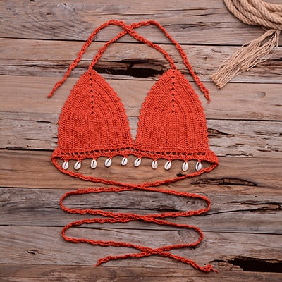 Knitted Bra Top Bikini Set Handemade Crochet