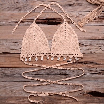 Knitted Bra Top Bikini Set Handemade Crochet