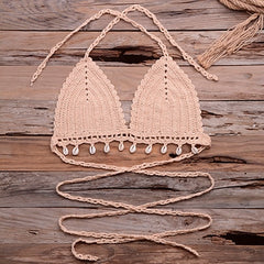 Knitted Bra Top Bikini Set Handemade Crochet