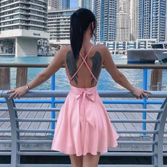 Satin Sexy Backless Sleeveless Mini Dresses Spaghetti Straps