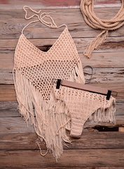 Lace Crochet Hollow Out Tassel Bikini