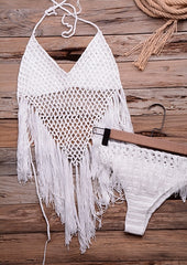 Lace Crochet Hollow Out Tassel Bikini