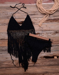 Lace Crochet Hollow Out Tassel Bikini