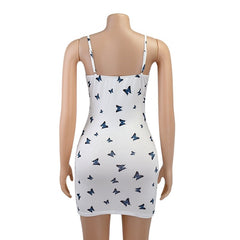 Butterfly Print Fashion Sexy V-Neck Backless Mini Dress