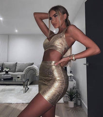 Gold 2 Pieces Set Foiling dress