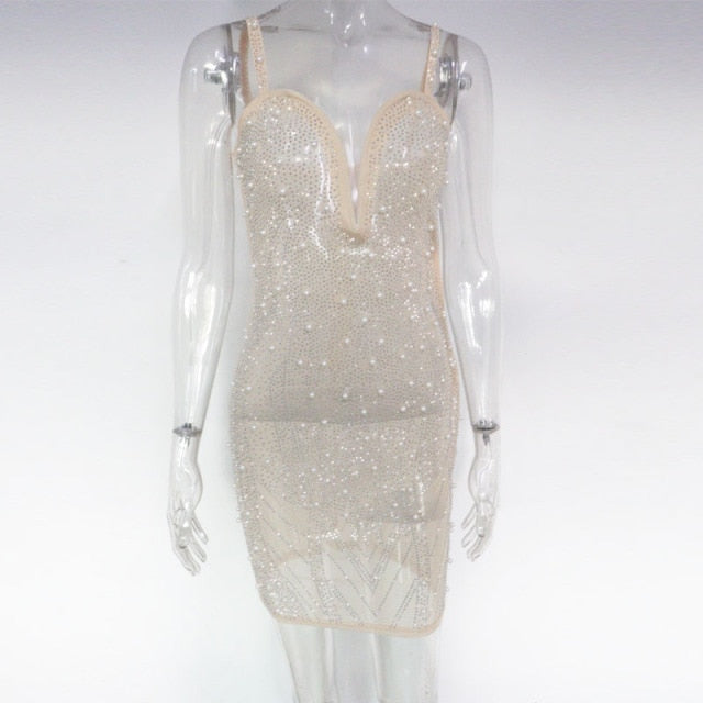Sparkle Sleeveless Sequins Pearl Crystal Party Dress