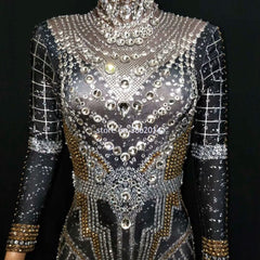 Crystal Jumpsuit Women Long Sleeve Spandex intergalactic war dress