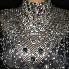 Crystal Jumpsuit Women Long Sleeve Spandex intergalactic war dress