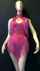 6 Colors Sparkly Rhinestones Tassel Leotard