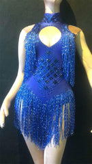 6 Colors Sparkly Rhinestones Tassel Leotard