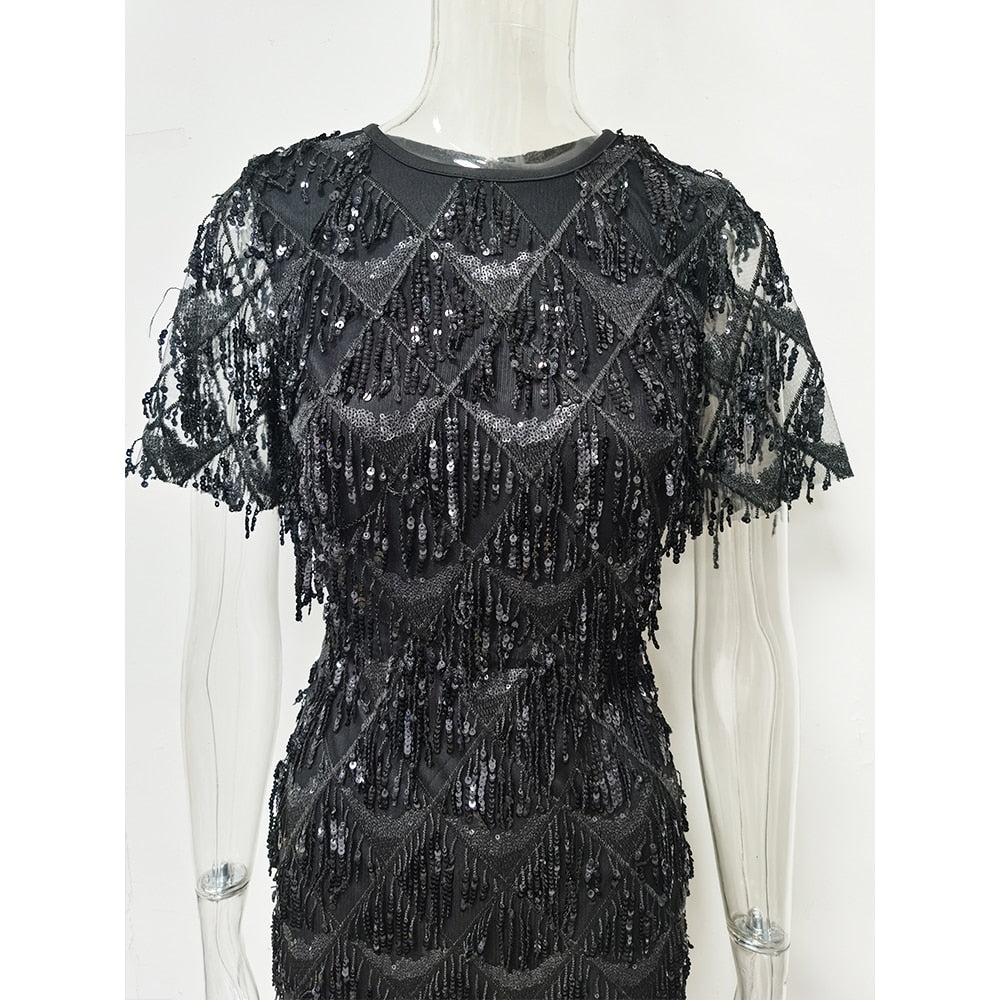 Sexy Black vintage maxi sequin summer dress