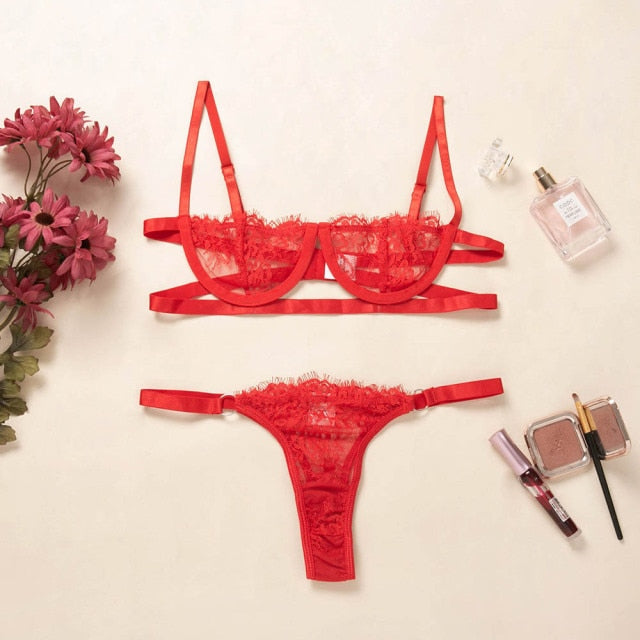 Belle Sheer Lace Bra Set Two-piece Secondary image