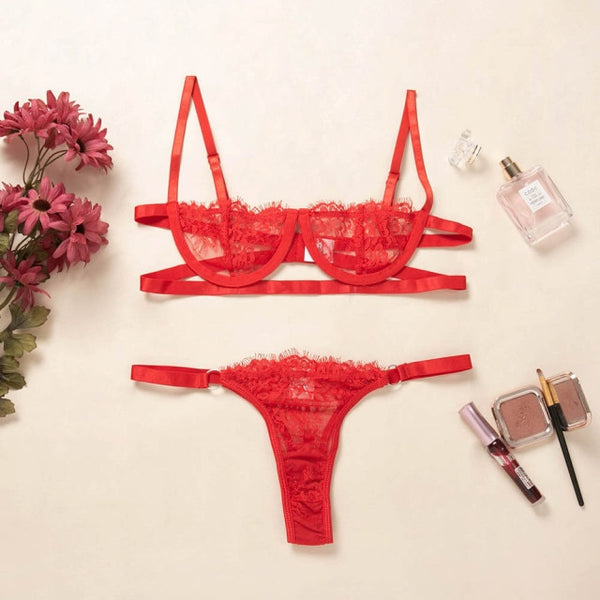 Belle Sheer Lace Bra Set Two-piece