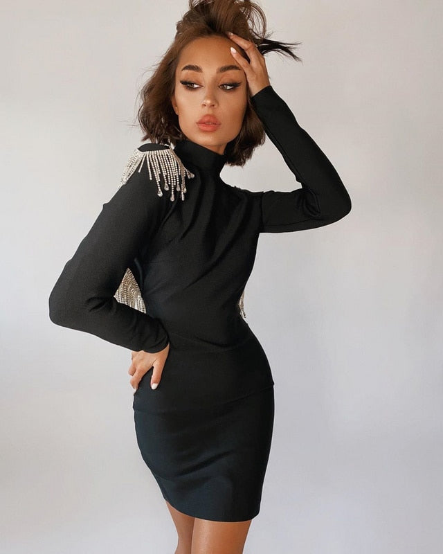 Sparkly Backless Diamonds Tassel Bandage Dress