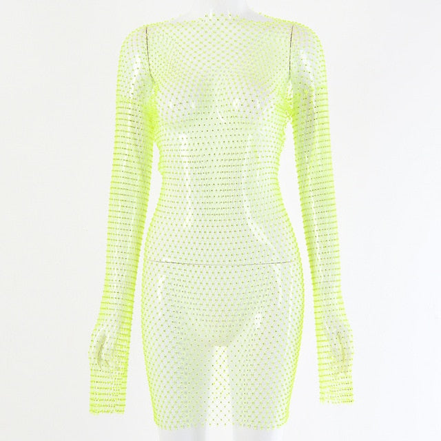 Crystal Diamond Sexy Bodycon mesh Dress