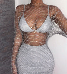 Crystal Diamond Sexy Bodycon mesh Dress