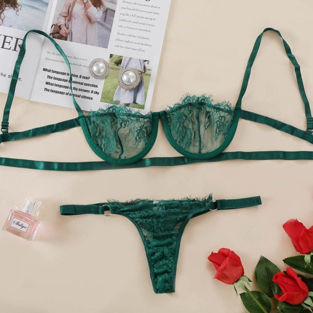 Belle Sheer Lace Bra Set Two-piece