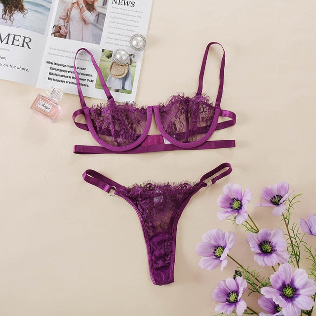 Belle Sheer Lace Bra Set Two-piece