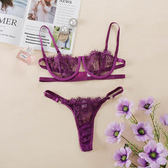 Transparent Bra Low Cup Lace Underwear Set