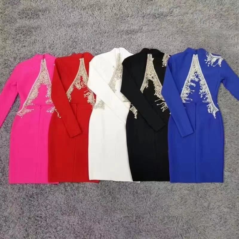 Sparkly Backless Diamonds Tassel Bandage Dress