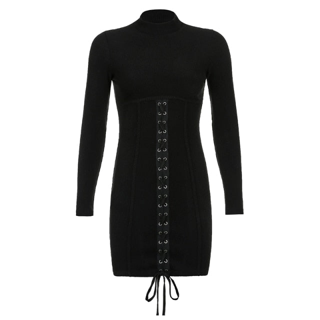 Black Bodycon Long Sleeve Knitted Mini Dress