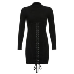 Black Bodycon Long Sleeve Knitted Mini Dress