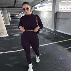 Two Piece Sets Women Solid Autumn Tracksuits
