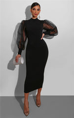Mesh Puff Sleeve Sexy Bodycon Dress
