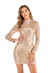 Gold Plaid Sequin Dress