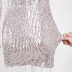 Sequined Sexy V Neck Empire Mini Dress