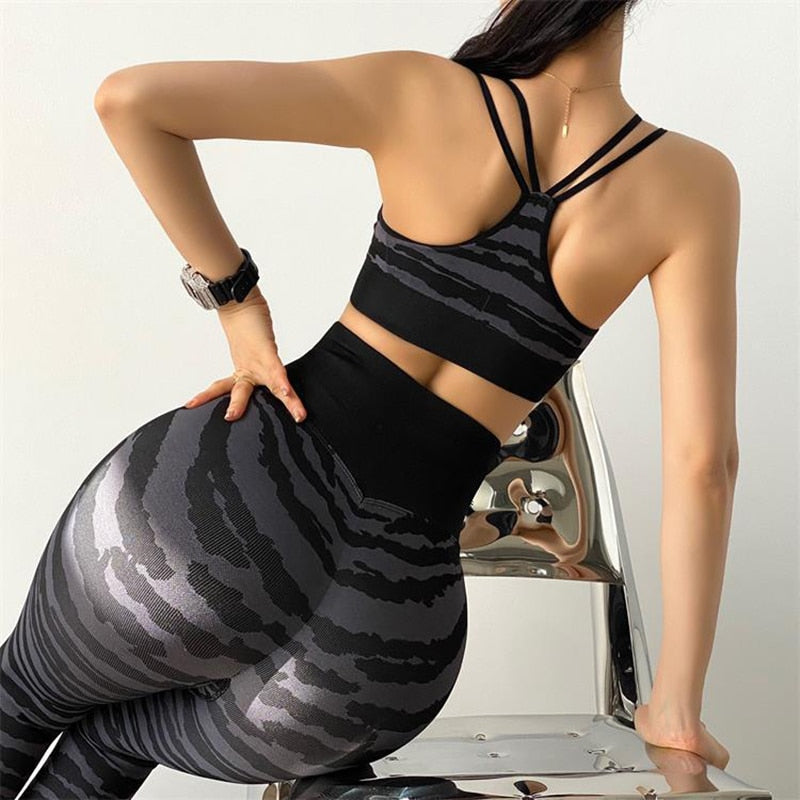 Zebra Striped Yoga Set Two Piece